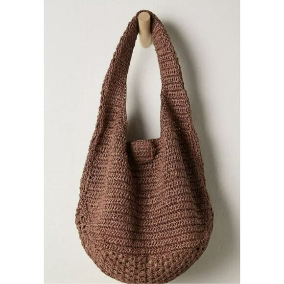 Free People Sintra Straw Tote Shoulder Handbag Chocolate NWT - Picture 2 of 7